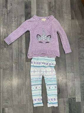 btween Purple Unicorn Sweater and Patterned Leggings Set